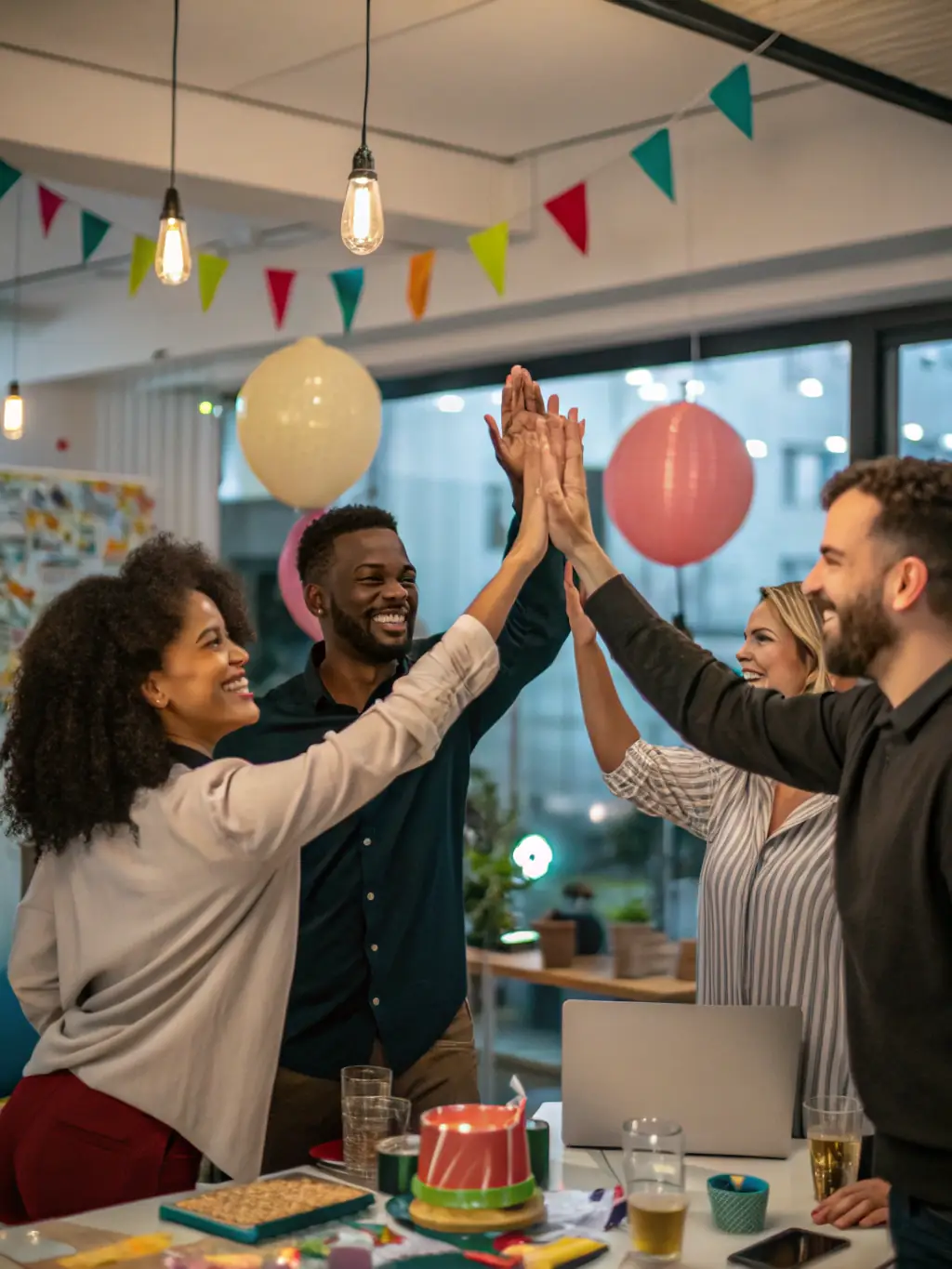 A sales team celebrating a successful demo that led to a new client acquisition, highlighting the effectiveness of LeadLogic in identifying and converting sales opportunities.
