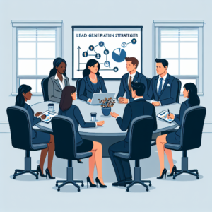 B2B Leadgenerierung: Create a professional, neutral header image depicting a business meeting with diverse professionals